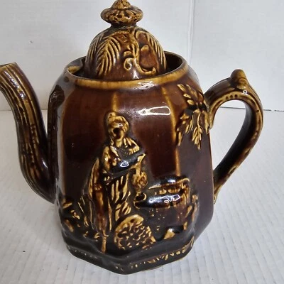 Antique Rebekah at the Well Rockingham Glaze Teapot American Pottery 19th C - Image 1 of 4