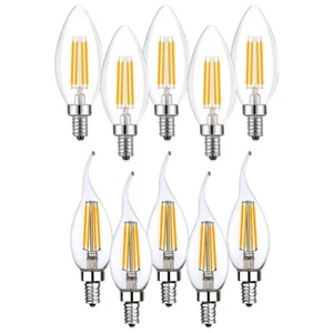 5pc 4/6W LED Filament Bulb Chandelier Bullet Replacement E12/E26 Warm/Cool White - Picture 1 of 13