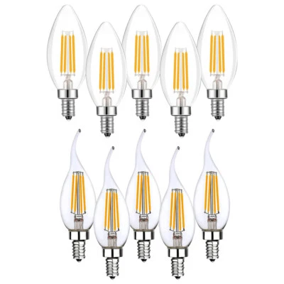 5pc 4/6W LED Filament Bulb Chandelier Bullet Replacement E12/E26 Warm/Cool White - Image 1 of 4