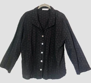 CUT LOOSE Vintage Eyelet Textured Long Sleeve Cotton Jacket/Shirt Deep Black XL - Bild 1 von 14