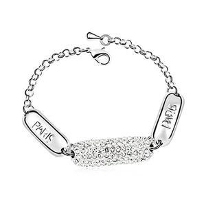 18K White Gold Plated Cubic Zirconia Word "PARIS" Identification Bracelet - Picture 1 of 1