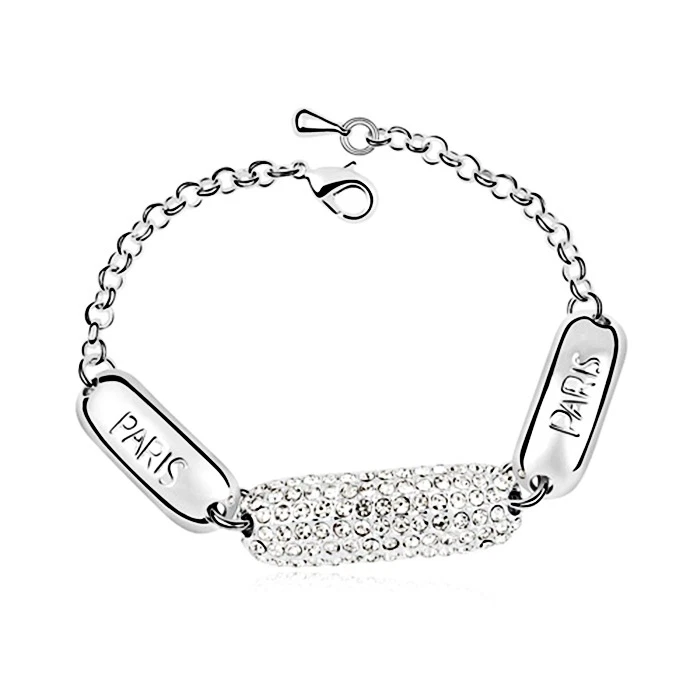 18K White Gold Plated Cubic Zirconia Word "PARIS" Identification Bracelet - Image 1 of 1