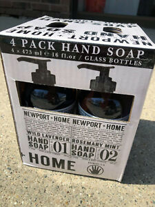 Newport + Home 4 Pack Hand Soap 16 oz each Wild Lavender Rosemary Mint - Glass 