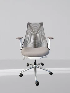 Herman Miller Sayl Office Chair White Frame Brown Mesh With New Grey Fabric - Picture 1 of 4