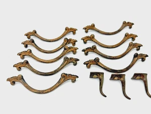 Provincial Winged Floral Drawer Pull 4 1/2” Vintage Brass 2 7/8" Center Lot of 9 - Picture 1 of 13