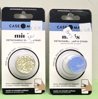 CASE MATE MINIS DESMONTABLE EMPUÑADURA PARA TELÉFONO CELULAR Y SOPORTE POP ON POP OFF DORADO O PLATEADO Foto 1 de 3