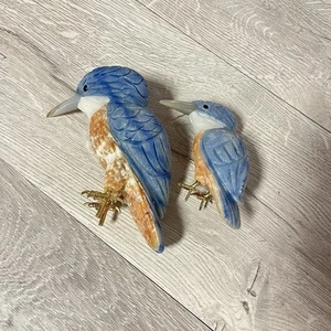 Handgefertigte geschnitzte Stein Vogel Figur Eisvogel 2 Stück Vögel Edelstein - Bild 1 von 11