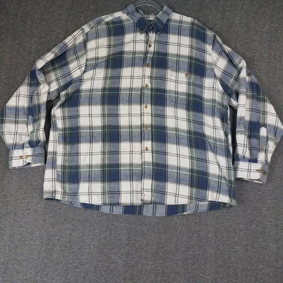 GREAT LAND MENS VTG BLUE WHITE PLAID FLANNEL 100% COTTON BUTTON DOWN SHIRT XXL - Image 1 of 4