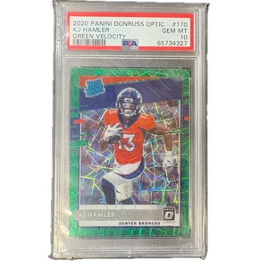 2020 KJ HAMLER Rookie Green Velocity Donruss Optic Prizm RC PSA 10 BRONCOS - Picture 1 of 3