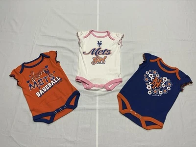 New York Mets MLB Genuino Lote De 3 Infantiles Niñas Body De Una Pieza Talla 0-3 M Foto 1 de 4