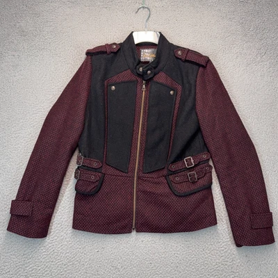 Sam Edelman Jacket Womens Large Red Black Check Wool Blend Full Zip Designer - Image 1 of 4