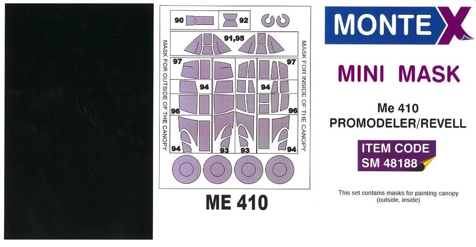 Montex 1/48 MESSERSCHIMTT Me-410 CANOPY PAINT MASK Revell & Pro Modeler - Image 1 of 1