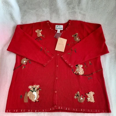 Новый с Ярлыками Quacker заводской кардиган 3D вязаный свитер размер 3XL красный Koala медведь природы - Изображение 1 из 4