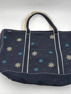 "Bolso de Mano Lands' End Vintage Lona Bordado Copos de Nieve Nieve 20"" x 14""" Foto 1 de 4