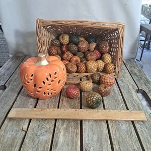 Geflochtener Korb, Keramik Kürbis & 52 kleine Kürbisse Herbstdeko Set #4645BMT - Bild 1 von 16