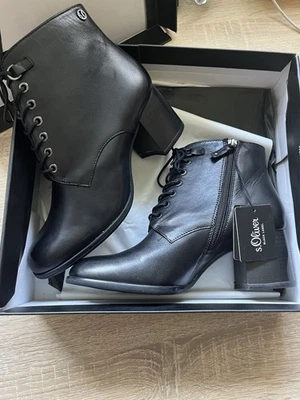 s.Oliver Black Label Stiefeletten schwarz Gr. 38 Leder Neu mit Etikett  - Bild 1 von 4