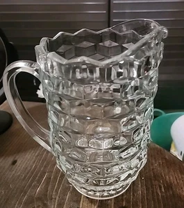 FOSTORIA AMERICAN CUBIST WHITEHALL COLONY CLEAR GLASS 8.5" WATER PITCHER MCM - Picture 1 of 7
