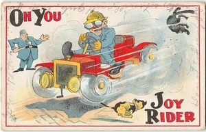 "Red Devil" Race Car JOY RIDER Comic Hot Rod 1911 Artist-Signed Antique Postcard - Picture 1 of 2