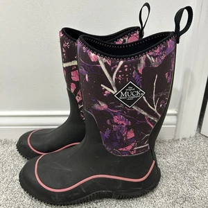 MUCK Boot Company Kids Size 7 Muck Boots Black Pink Purple EUC - Picture 1 of 7