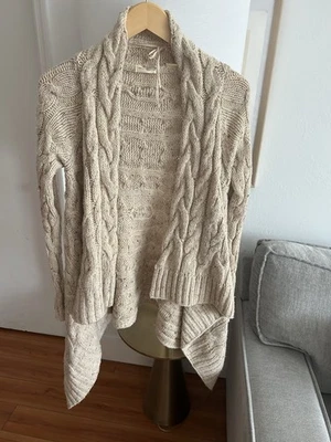 Cárdigan Sleeping on Snow Beige Lana Boho Grueso Tejido Asimétrico Frente Abierto S Foto 1 de 4