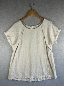 Umgee Tunika Top Damen groß braun roher Saum Bauern Langenlook minimalistisch Leinen " - Bild 1 von 9