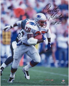 Curtis Martin Patriots Signed 16" x 20" Vertical Rushing Photo & "HOF 12" Insc - Picture 1 of 1
