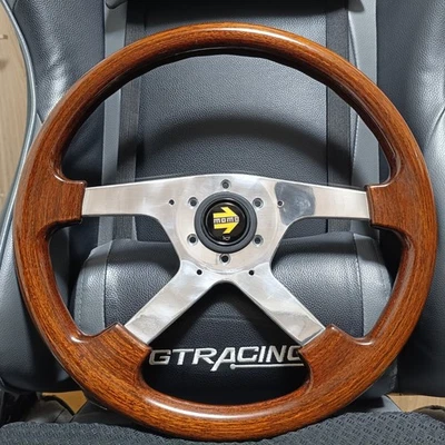 MOMO Wood Steering Wheel φ38 380mm Wood & Polished Spokes Used From Japan - Image 1 of 4