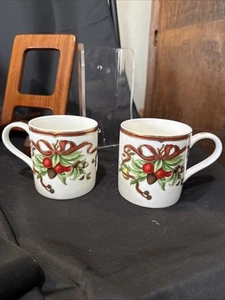 Tiffany And Co Holiday Ribbon Gold Set Of 2 Coffee Mugs - Picture 1 of 8