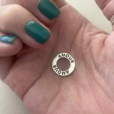 New Sterling Silver .925 AMOUR Double-Sided Affirmation Circle Ring Band Charm - Image 1 of 2