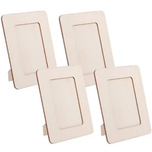  4 Pcs Clay Photo Frame Unfinished Wood Wooden Frames for Crafts Child - Picture 1 of 12