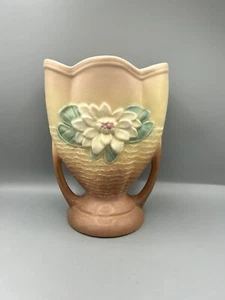 HULL ART POTTERY Brown & Tan WATER LILY 8-1/2"  VASE # L-A EUC - Picture 1 of 8