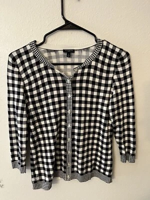 Cárdigan Suéter Talbots Talla PP Abotonado Negro Blanco CUADROS CUADROS Elástico Foto 1 de 4