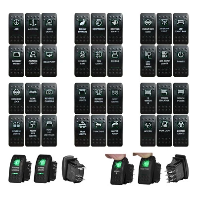 BANDC Green Led Rocker Switch Led Light Bar ON OFF for Car Boat Truck Camper DC 12V