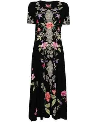 Vestido midi con pañuelo Johnny Was Dacie negro algodón XS; NUEVO CON ETIQUETAS Foto 1 de 4