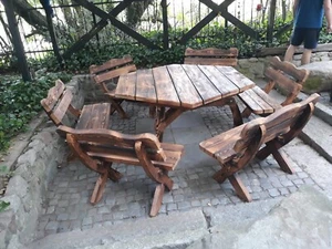 Sitzgruppe aus Holz - Gartenmöbel Rustikal - Holzmöbel - Bild 1 von 3
