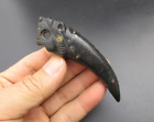 China HongShan culture Meteorite jade carved Tiger head Old tooth amulet Pendant