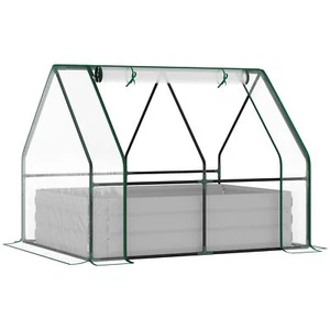 Galvanized Raised Garden Bed with Mini PVC Cover 2 Roll-Up Windows Planter Box - Picture 1 of 9