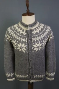 DALE OF NORWAY Gray Fair Isle Wool Full Zip Ski Cardigan Sweater Size S - Picture 1 of 16
