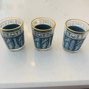 Vintage Wedgwood Grecian Blue Shot Glasses Set of 3  - 2 1/4" Tall - Picture 1 of 8