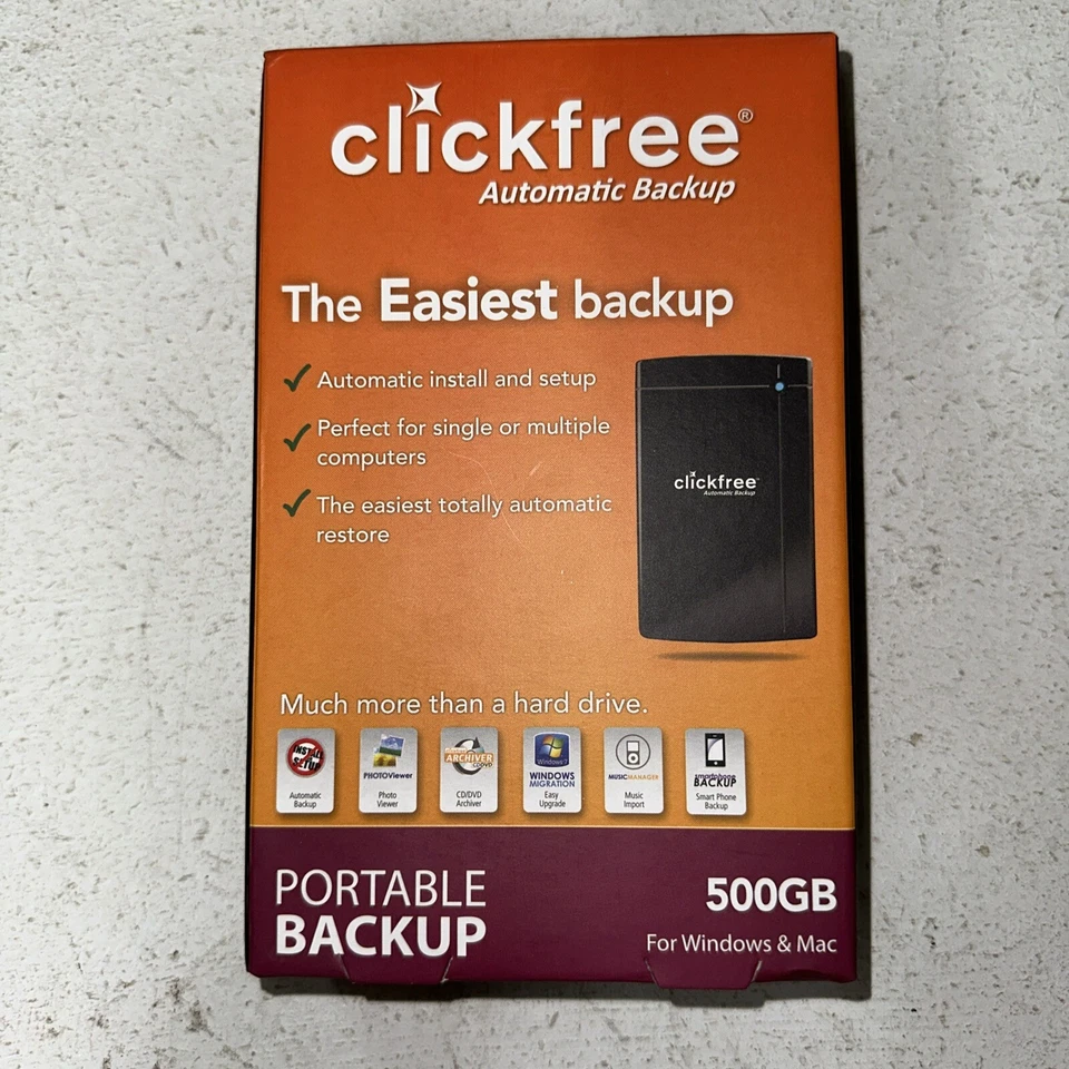 Clickfree Automatic Backup 500GB External Hard Drive Portable Backup NEW OPEN BO - Image 1 of 1