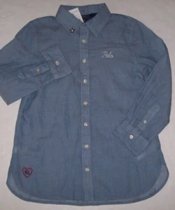NWT Polo Ralph Lauren Feather-Weight CHAMBRAY BLUE Blouse Girls 5 STAR/RED HEART - Picture 1 of 3