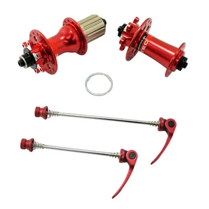 NOVATEC D791SB + D792SB MTB 28 Hole Disc Hubs w/ Skewers ,1 Pair, Red - Picture 1 of 8