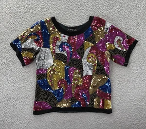 Vintage Jean for Joseph Le Bon Sequin Blouse Womens Medium Glam Beaded 80s - Picture 1 of 9