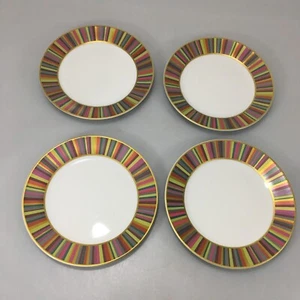 Juego de 4 platos de postre para ensalada Pottery Barn a rayas bordes multicolores de 7 1/2 pulgadas - Imagen 1 de 7