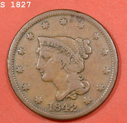 1842 LD Braided Hair Large Cent "VF" *Free S/H After 1st Item* Cover