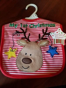 INFANT NURSERY RHYME MY FIRST CHRISTMAS REINDEER APPLIQUE ONE SIZE BIB NWT - Picture 1 of 8