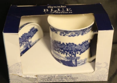 Vintage Spode 12 Oz Fine Porcelain Blue and White Italian Mug and Coaster Set - Image 1 of 4