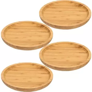 4 Pack 8 Inch Bamboo Plant Saucer Tray Flower Pot Saucer Plant Drainage Tray - Picture 1 of 7