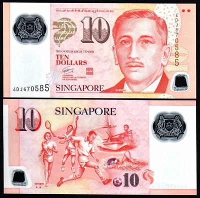Singapore 10 DOLLARS P-48 2012 Football Soccer Swimming Tennis UNC Polymer NOTE - Image 1 of 4