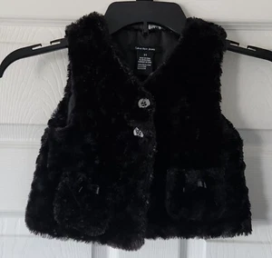 NEW Calvin Klein Girls Black Faux Fur 2 Button Pocket Vest Size 3T - Picture 1 of 4